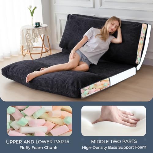 MAXYOYO Folding Floor Sofa Bed 39x91 Inch Lounger with Washable Cover Black