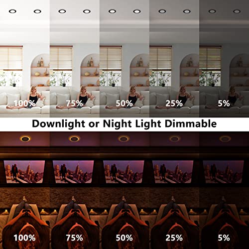 CycevSun 4 Inch Black Recessed Lights 6-Pack with Night Light & Dimming