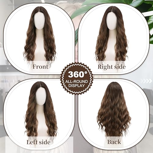 Cosplay Long Brown Wig 28 Inch Middle Part Synthetic Hair - Brown / 28 Inch