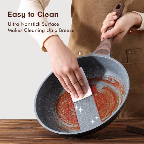 Grey Nonstick Granite Coating Frying Pans Set - 10 & 12 Inch, Induction Compatible
