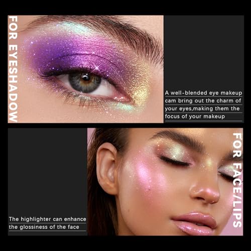 Noerrors Chameleon Eyeshadow,Multichrome Face Highlighter Palette,Multicolor Glow,Multi-use,High Pigment,Color Shift Metallic Shimmer Duochrome Eyeshadow Palette Face Purple Highlighter Makeup
