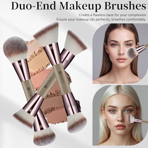 HEYMKGO Makeup Brushes, 40Pcs Professional Makeup Brush Set Dual Ended Foundation Blush Concealer Contour Powder Eyeshadow Make up Tools with Sponges Puffs Clear Bag for Blending Buffing Highlighting