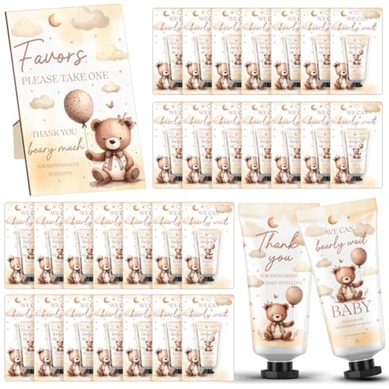 30 Pack We Can Bearly Wait Baby Shower Hand Cream Baby Shower Favors Games Prizes Party Favors with 1 Wooden Stand for Guests for Gender Reveal Souvenirs, Gift Bags Stuffers