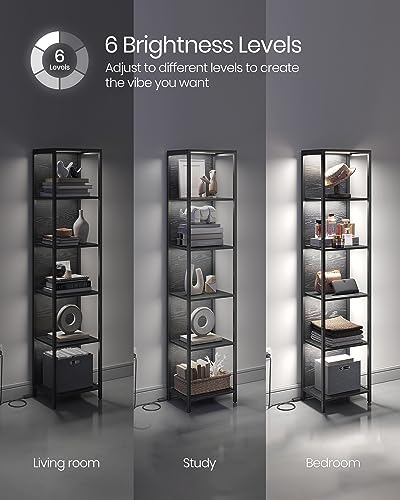 VASAGLE 6-Tier LED Bookshelf with Dimmable Lights, 11.9"D x 15.7"W x 70.3"H
