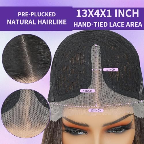 KPROYU Synthetic Lace Front Wig 26 Inch Long Straight Layered Honey Blonde with Black Skunk Stripe Glueless HD Lace for Black Women