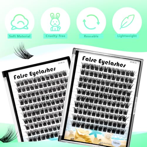 Large Tray- 10-20MM Available 120 Pcs D Curl Cluster Eyelashes Makeup Volume Eye Lashes Extensions Natural Long Wide Stem Individual False Eyelashes (14mm)