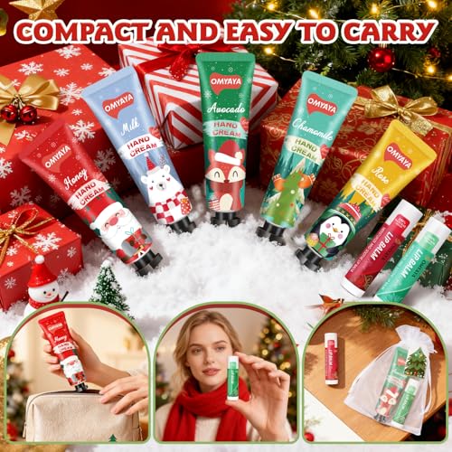 Christmas Bulk Gifts for Women, Lip Balm & Hand Cream Set with Organza Bag Thank You Card, Stocking Stuffers for Coworkers Teacher Mom Nurse, Thank You Gifts, Bridal Shower Wedding Favor for Guests