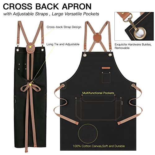 Genixart Kitchen Aprons Men Women 6 Pack Black - Waterproof Cooking & BBQ Aprons