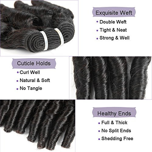 Brazilian Virgin Human Hair Curly Weave 4 Bundles with Lace Closure - 8/8/8/8+8 Inches, Natural Black