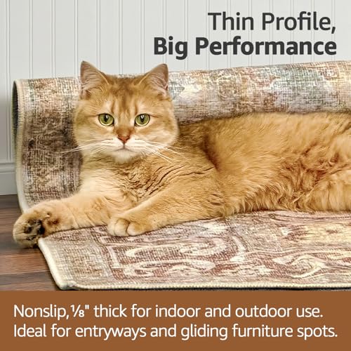 Jinchan 8x10 Vintage Thin Large Area Rug - Warm Taupe, Non-Slip Indoor Floor Covering