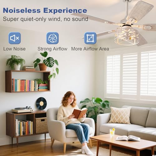 52-Inch Farmhouse Ceiling Fan with Lights, Remote Control, Reversible Blades