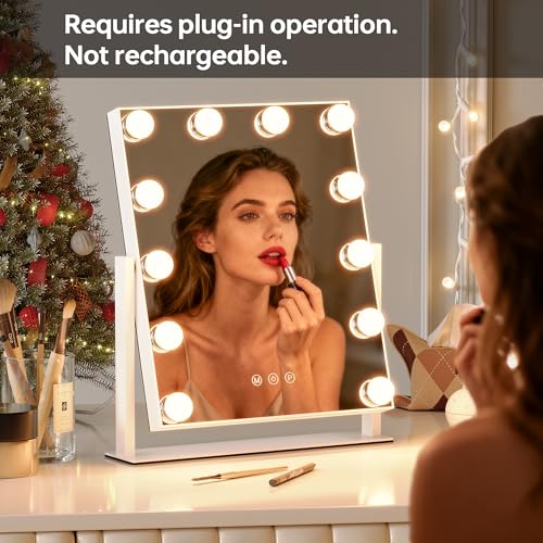 Vanity Mirror with Lights, 12 Bulbs Makeup Mirror with Smart Touch Control, 3-Color Dimmable Lighting, 360¡Æ Rotation