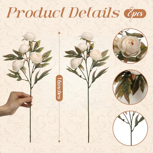 Artificial Peony Flowers Set - Faux Silk Blooms for Vase, 12 Stems, Light Variation