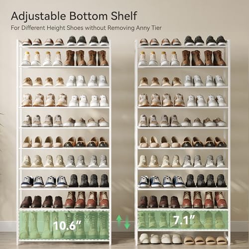 Nunsino 10-Tier Metal Shoe Rack Organizer White - Fits Up to Size 12 Shoes