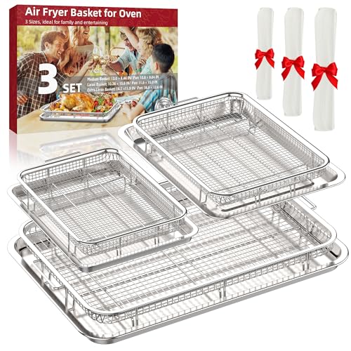 Air Fryer Basket Set for Oven - 3 Sizes with Parchment Paper, Non-Stick, Easy Clean