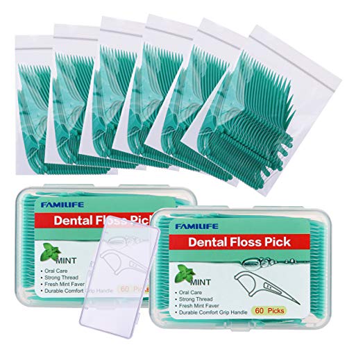 FAMILIFE Mint Dental Floss Picks 420 Count with Travel Cases – Easy to Carry