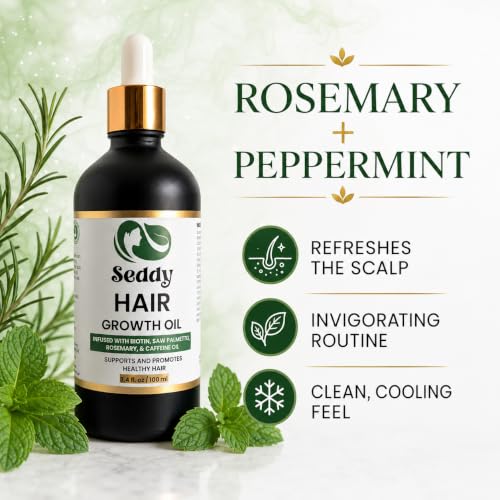 Seddy Natural Hair Growth Oil with Rosemary & Mint - 3.4 Fl Oz - Nourishing Hair Treatment for Thicker, Fuller Hair