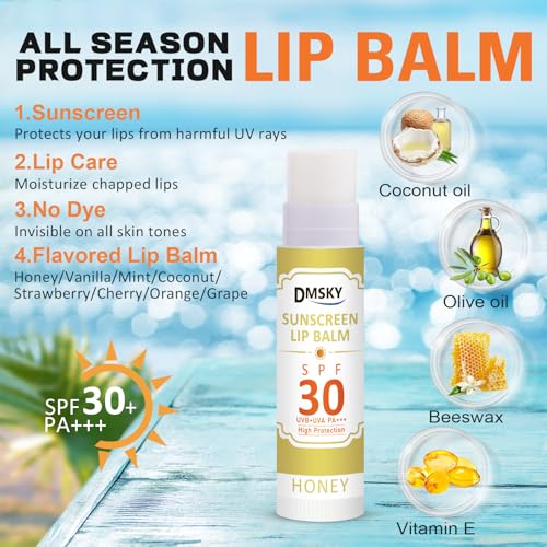 64 Pack SPF 30 Lip Balm Set - 8 Flavors, Bulk Lip Sunscreen with Variation 1 Pack of 64