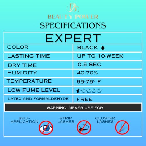 Eyelash Extension Adhesive Glue Expert - Beauty Power - Extremely-Fast 0.5-1-Second Drying Time - 10 Weeks Retention - Professional-Grade, 0.17fl.oz / 5ml (Black Finish)