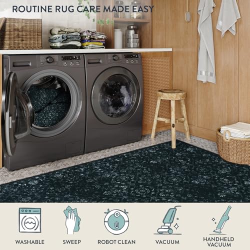 Black 6x9 Washable Area Rug for Bedroom & Living Room - Non-Slip Boho Carpet