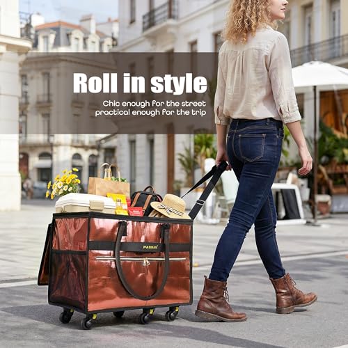 PASMAN Reusable Large Rolling Grocery Bag with Wheels - Black, 109L