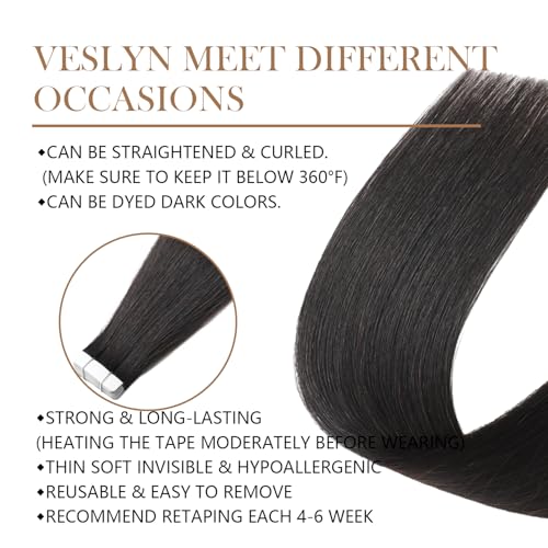 Remy Human Hair Tape-In Extensions 18 Inch #1B Natural Black - 50g 20PCS Variation
