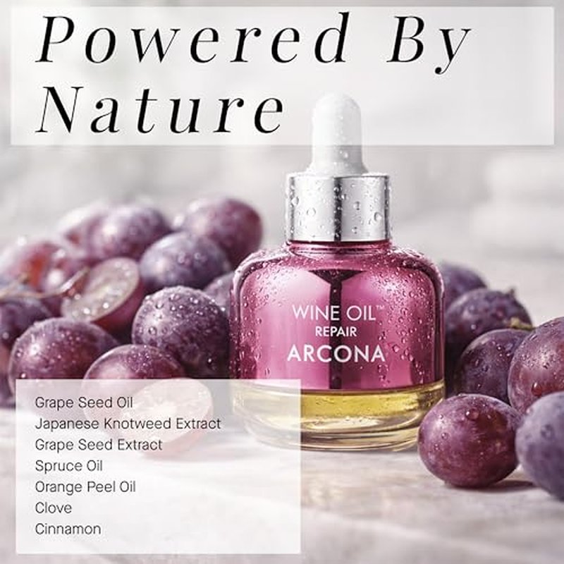 ARCONA Wine Oil - Resveratrol Serum, Infused With Grape Seed Oil & Extract, Clove, Orange + Antioxidants - Deeply Moisturizing, Anti Aging Facial Oil Serum - .5 fl oz.