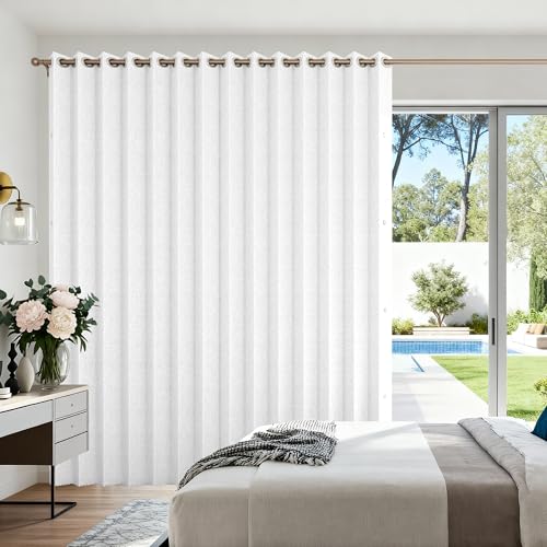 Grayish White Faux Linen Vertical Shades for Sliding Doors, 100"W x 96"L, Blackout Panel