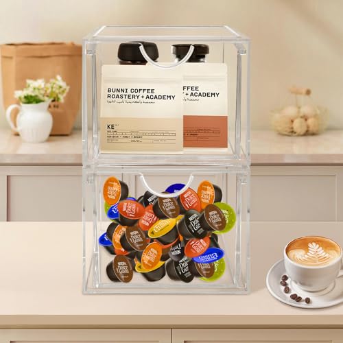 2 Pack Clear Stackable Storage Drawers for Bathroom Kitchen Vanity Organization