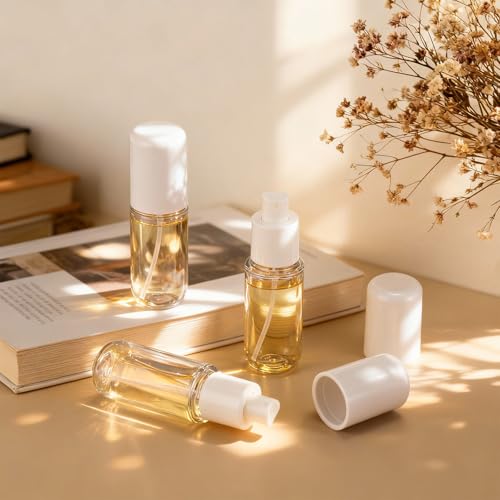 Eccliy 24 Pack Travel Spray Bottles 1.35oz/40ml Fine Mist Empty Spray Bottles Mini Leak Proof Refillable Plastic Bottle Set for Perfume Essential Oils Toners Rose Face Hair (Transparent)