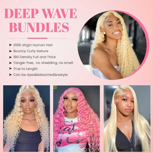 Belaved 613 Blonde Burmese Human Hair Extensions 3 Bundles Water Wave 14-18 Inch