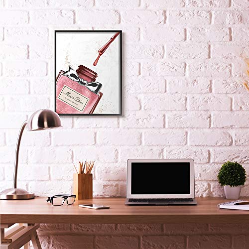 Stupell Industries Makeup Nail Polish Brush Pink Silver Drip Fashion Design Framed Wall Art, Multi-Color
