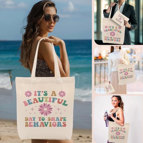 To Shape Behaviors 2pcs Cosmetic Bag Canvas Tote Bag for Women, Beach Grocery Canvas Tote, Behavior Therapist ABA Therapist Appreciation Gift for Friend Nurse Birthday Christmas Mental Health Gifts