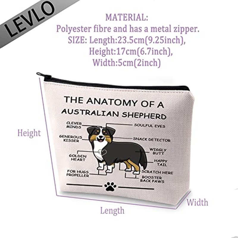 LEVLO Funny Australian Shepherd Lovers Gifts The Anatomy of A Australian Shepherd Cosmetic Bags Australian Shepherd Veterinary Mom Travel Toiletry Bags (Australian Shepherd)