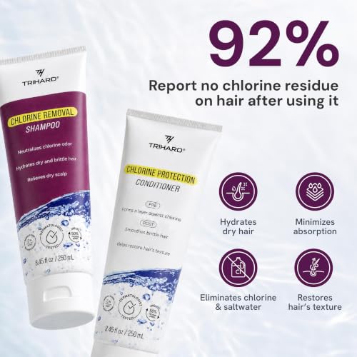 TriHard Chlorine & Hard Water Swim Shampoo & Conditioner Set, Hair Protection & Hydration