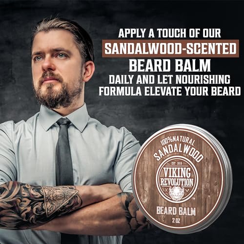 Viking Revolution Sandalwood Beard Balm - Beard Butter with Argan Oil, Beard Softener for Men with Jojoba Oil - Beard Moisturizer for Men with Beeswax - Beard Wax for Men (2oz, 1 Pack)