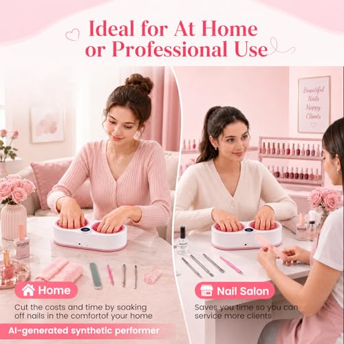 Electric Dual Nail Soaking Bowl with 10 Temp Levels, Pink - Fast Removal