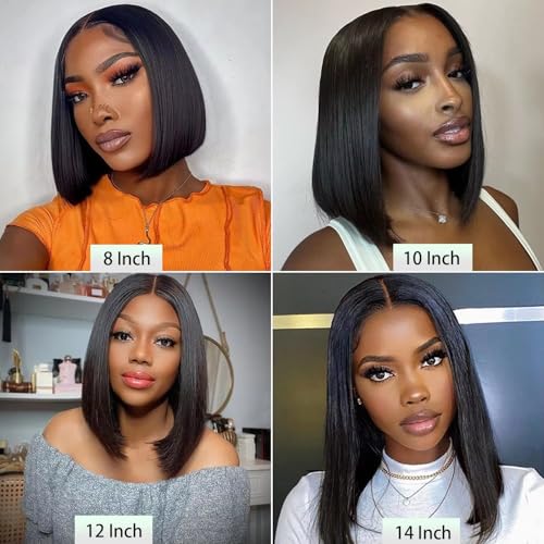 Black Human Hair Short Bob Wig 8 Inch 13x4 Lace Front Pre Plucked Natural Hairline