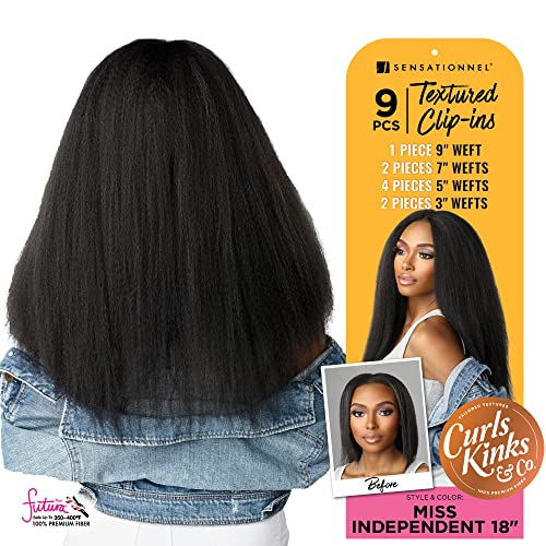 Sensationnel Curls Kinks and Co Clip-In Hair Extensions 18 Inch 1B OFFBLACK, 9 Pieces