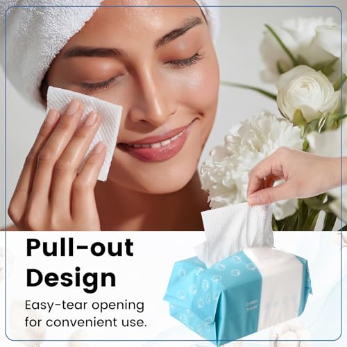 Riakrum 24 Pack Disposable Towelettes Face Towel Bulk Cotton Face Tissues Soft Facial Tissue Dry Wet Use for Sensitive Skin Care Makeup Removing Surface Cleaning (2400 Counts)