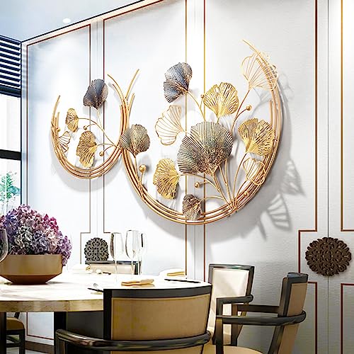 Golden Ginkgo Leaf Metal Wall Decor 43.3L x 26.4W Handmade Art Sculpture - Gold, 2 Pack