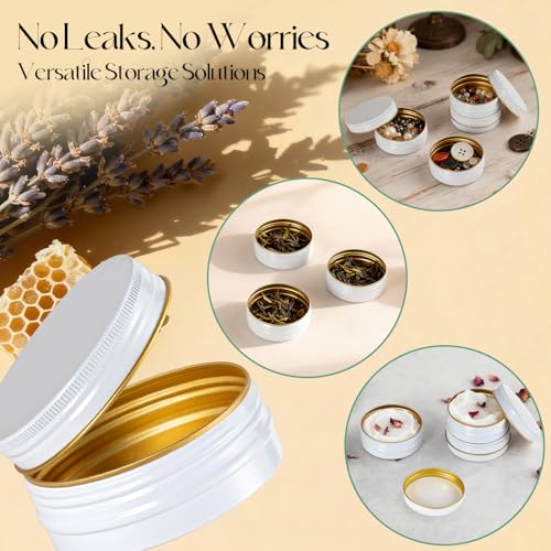 48 Pack Aluminum 2oz Tin Containers with Lids - White & Gold, Recyclable and Durable