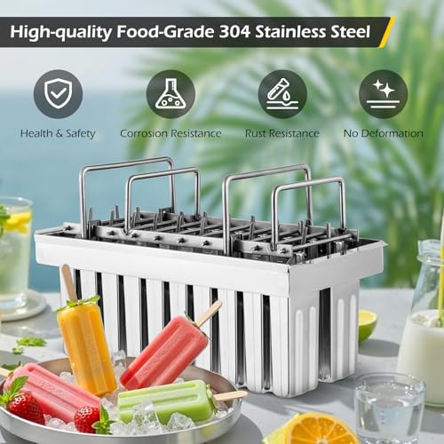 Commercial Stainless Steel Popsicle Molds 20PCS Flat Heads with Double Slots - 85ml