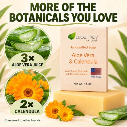 Lemon Blossom Calendula & Aloe Vera Soap - Organic Face & Body Bar, 4.5 oz, Pack of 3