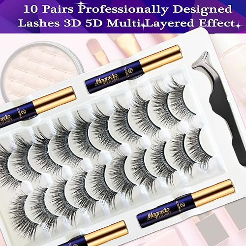 Wispy Cat Eye Magnetic Eyelashes 10 Pairs with Magnetic Liner Kit, Reusable & Easy to Apply