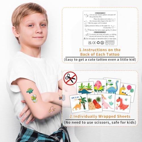 Partywind 408 PCS Dinosaur Kids Temporary Tattoos, Individually Wrapped Cut Tattoos for Party Supplies Favors, Boys Birthday Games Goodie Bag Stuffers, Dinosaur Decorations