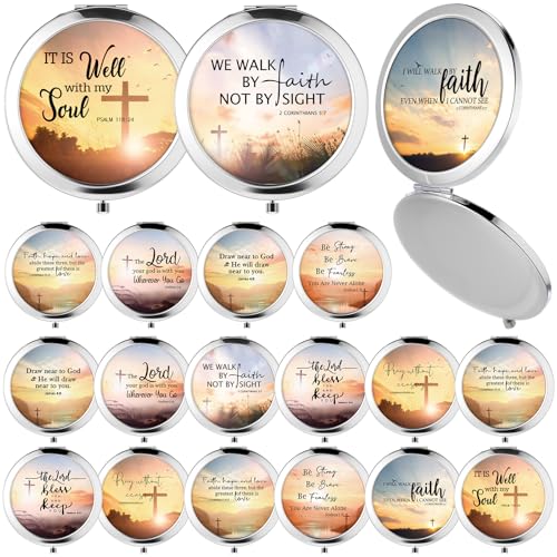 RattanView 36 Pcs Christian Compact Mirrors Gifts for Women Bulk Religious Pocket Mirror with Bible Verse Inspirational Scripture Quote Church Gifts for Ladies Church VBS Sunday School