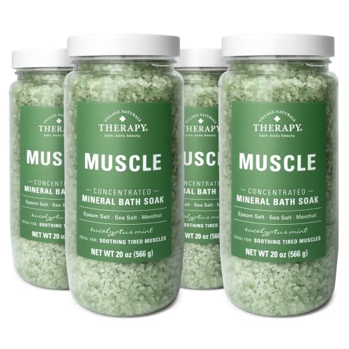 Muscle Bath Soak with Eucalyptus Mint - Mineral Salt Pack of 4 - Therapeutic Relaxation