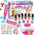 Kids Nail Polish Set with Dryer Glitter Pen & Accessories - Non-Toxic & Quick Dry