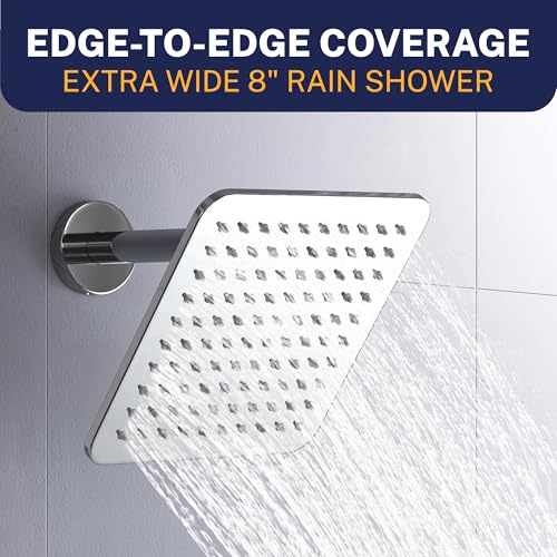 HammerHead Showers Chrome 8 Inch Square Rainfall Shower Head - High Flow, Solid Metal, Easy Install